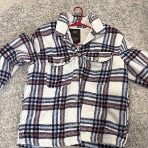 Pull&Bear White and Blue Plaid Button Down Shirt